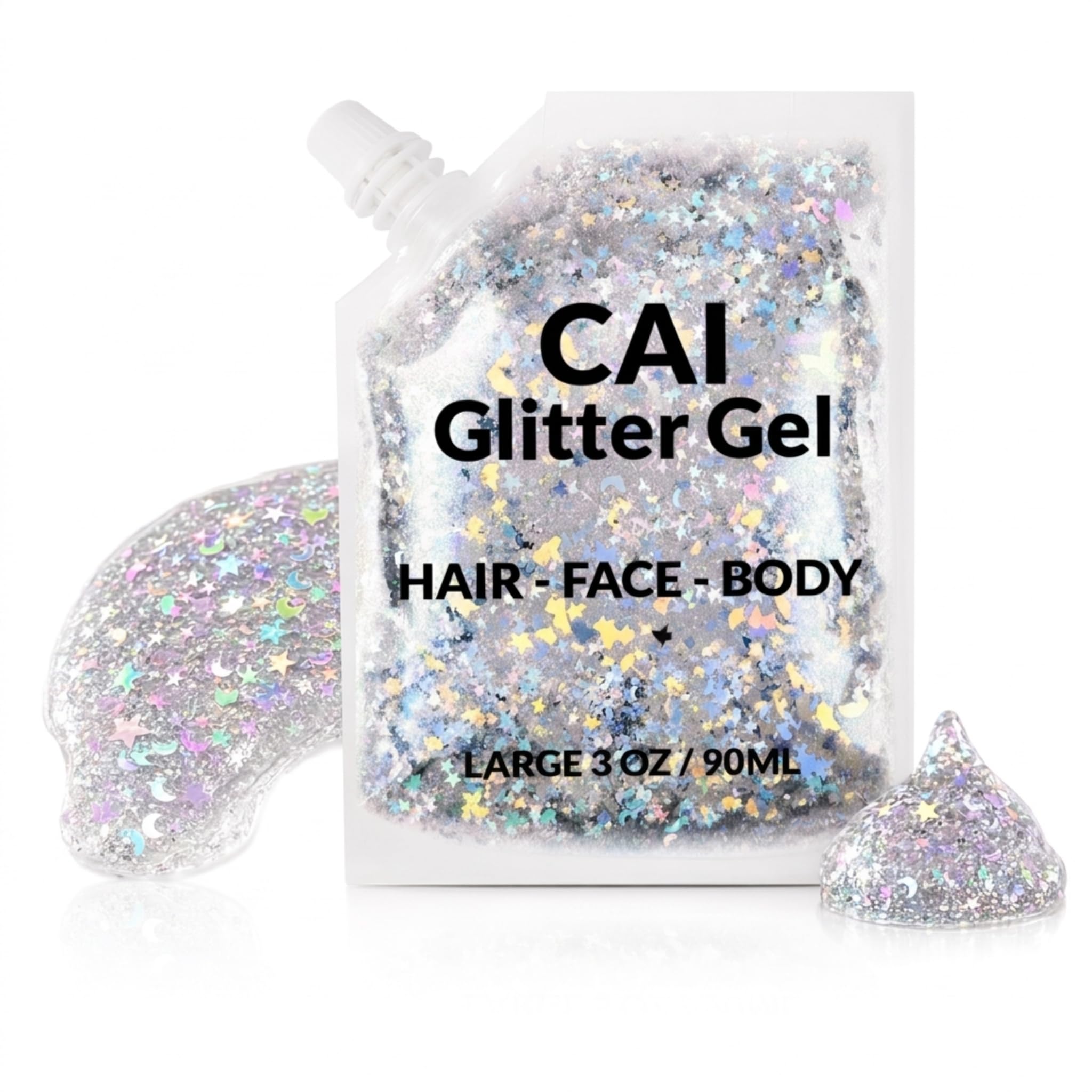 CAI BEAUTY NYC front packaging showing holographic silver gel and generous 3 oz size