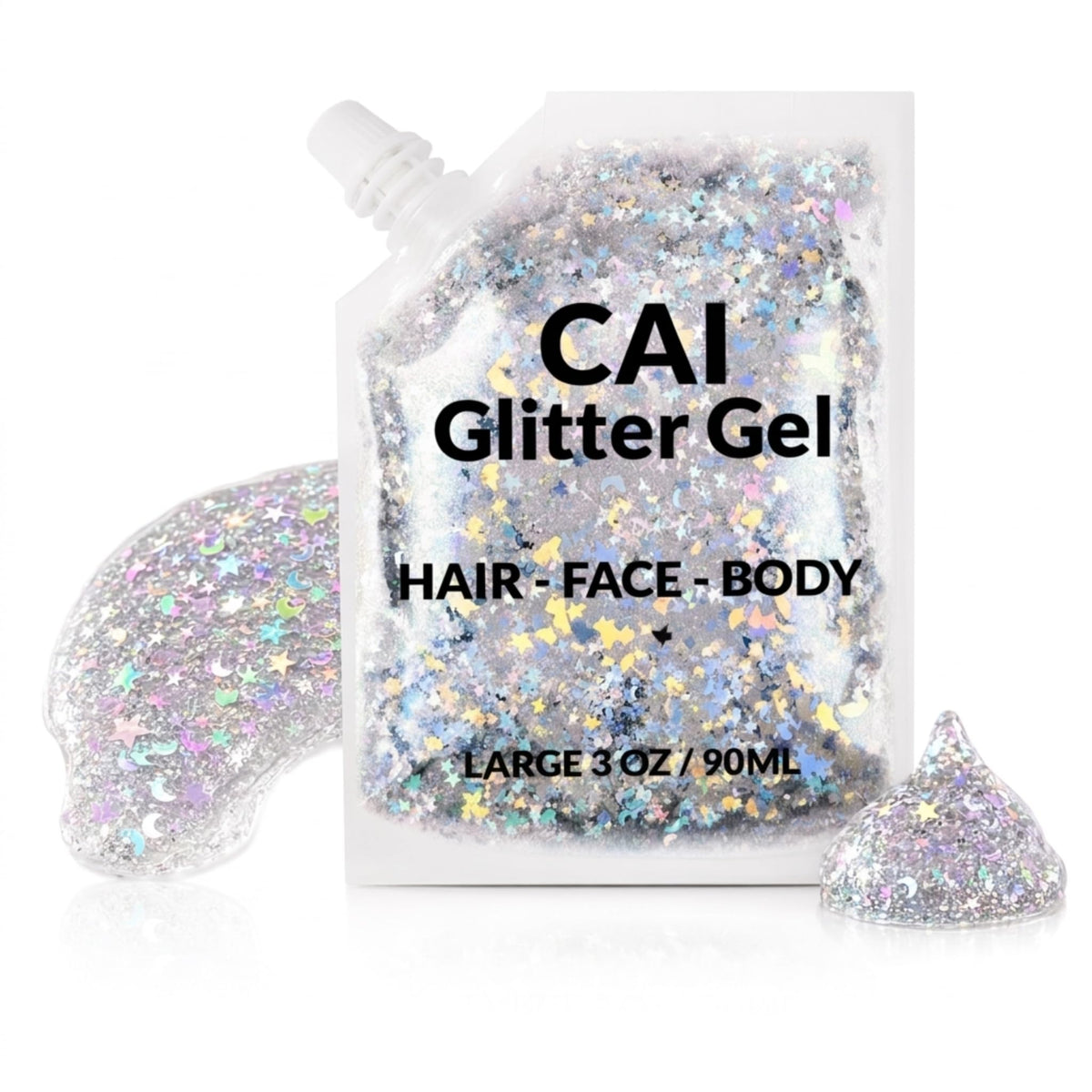 CAI BEAUTY NYC front packaging showing holographic silver gel and generous 3 oz size