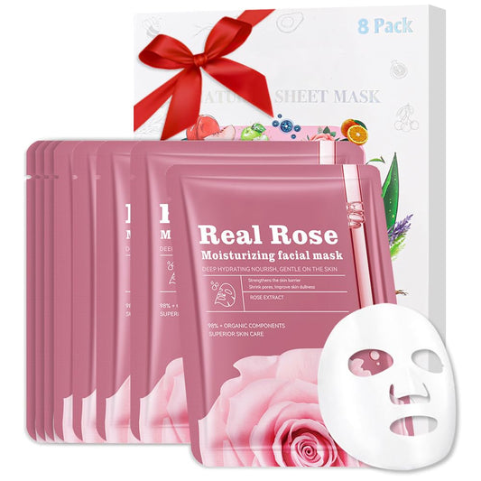 CAKAILA front packaging with eight pink rose face masks showing convenient set