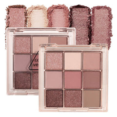 CAKAILA palette front view showing nine coordinated shades and compact case benefit portability