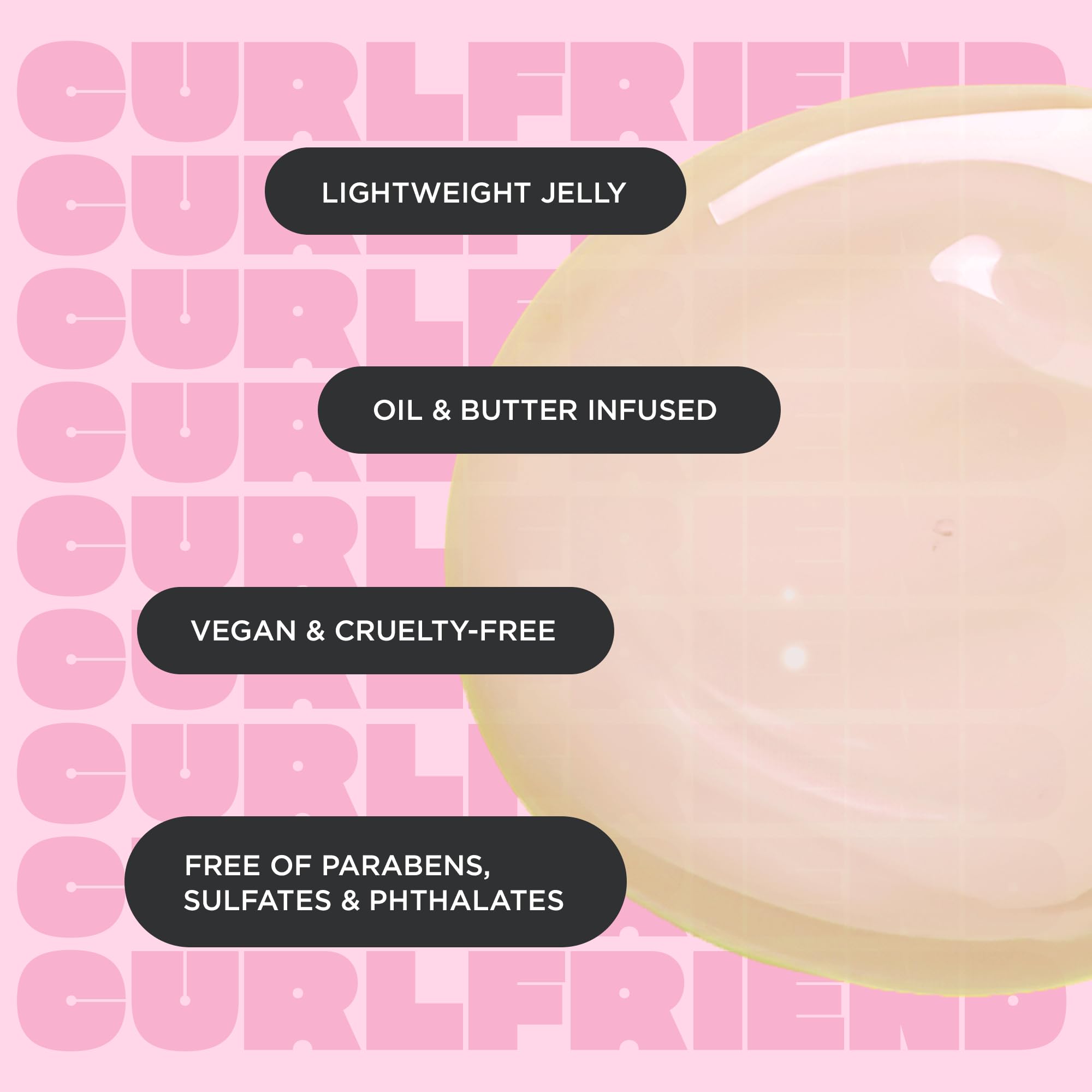 Cake Beauty ingredients display with shea and oils emphasizing nourishing formulation