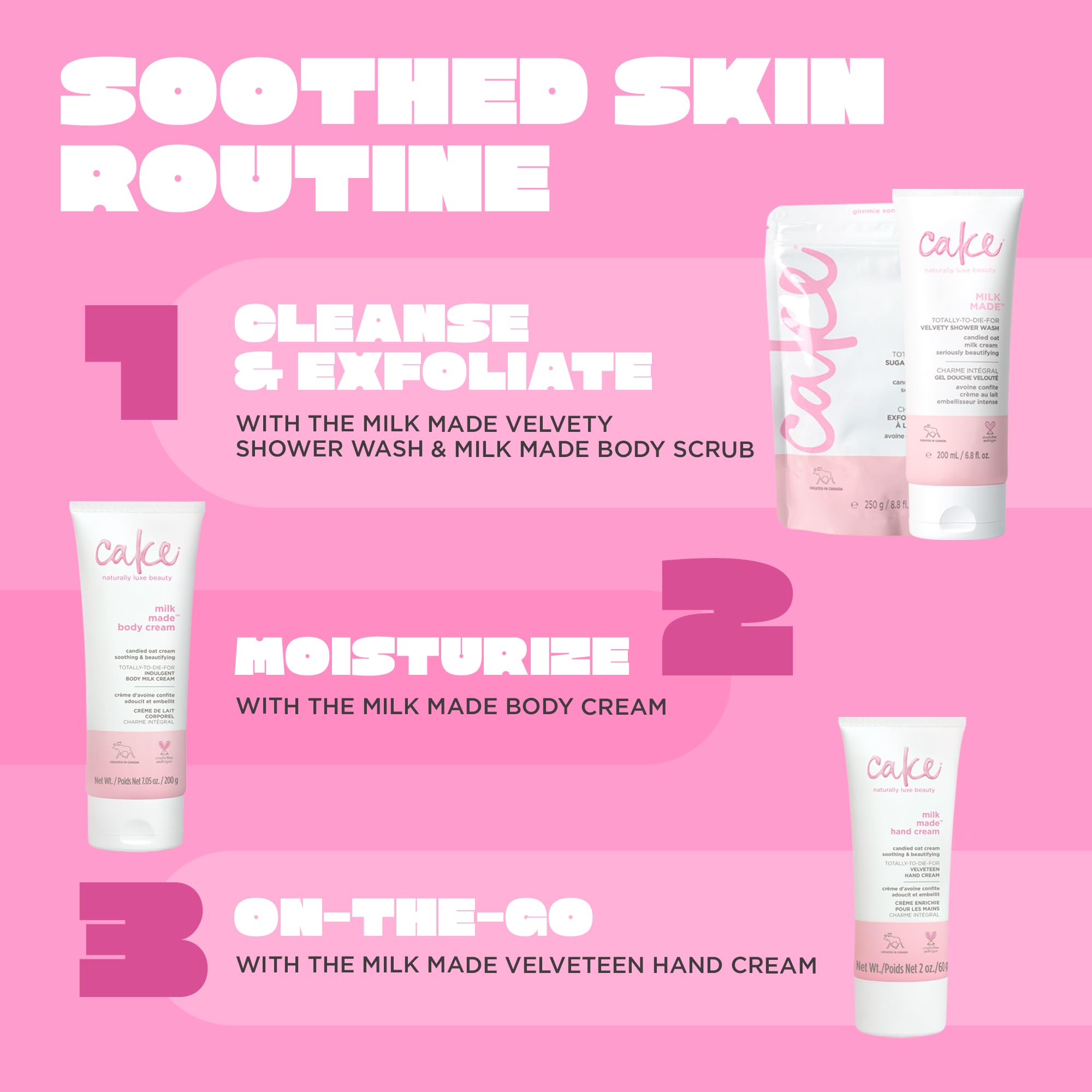 Cake Beauty hand cream on bathroom shelf showing convenience and daily use benefit