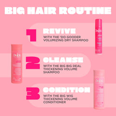 Cake Beauty in-use spray at roots on model, demonstrates instant lift and volume