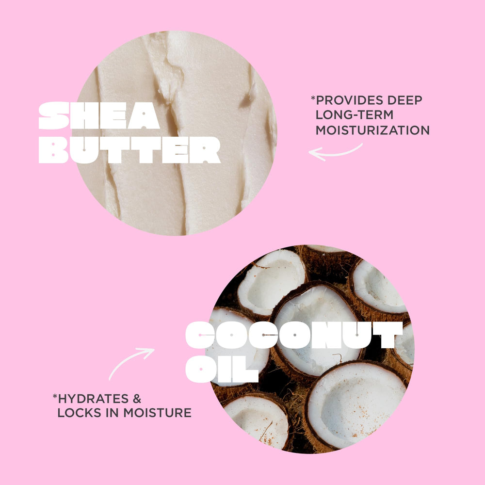 Coconut, shea butter and licorice root with Cake Beauty showing natural ingredient benefit