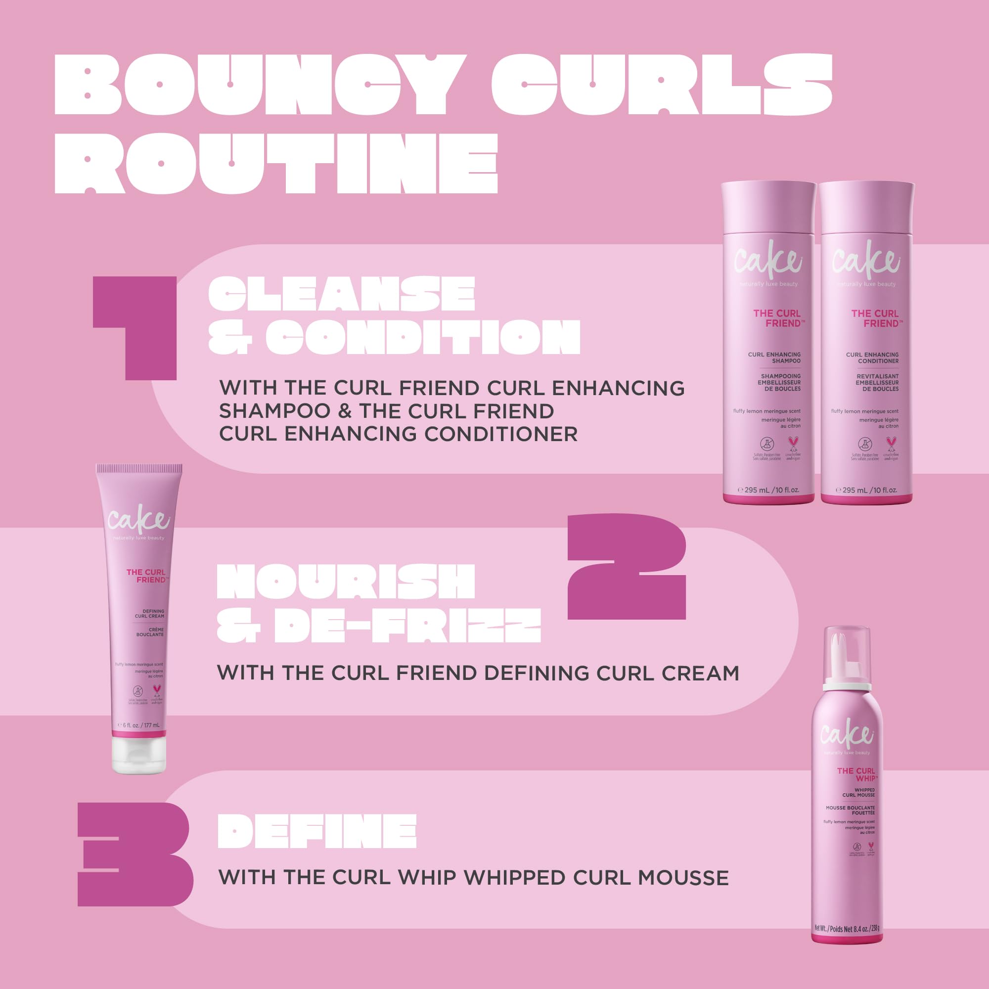 Cake Beauty bottle styled on bathroom shelf conveying everyday curl care and shelf appeal