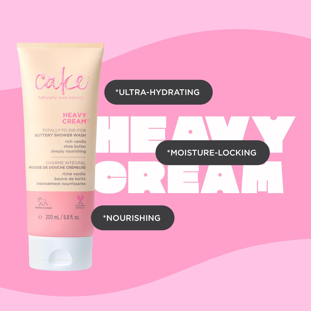 7 ounce bottle next to common objects for scale showing Cake Beauty travel-friendly size