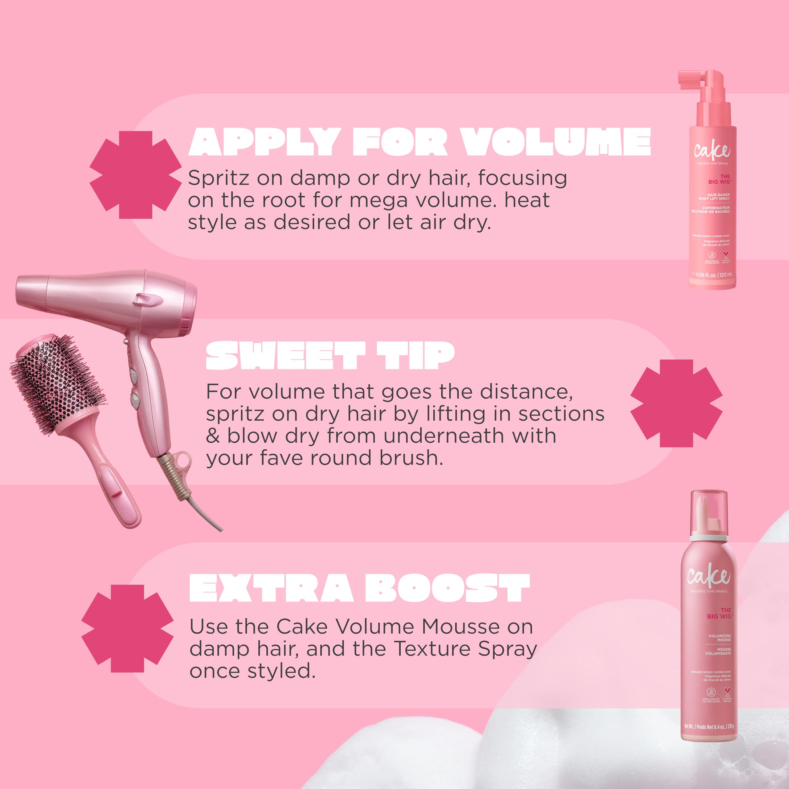 Cake Beauty spray texture on hair demonstrating lift and softness