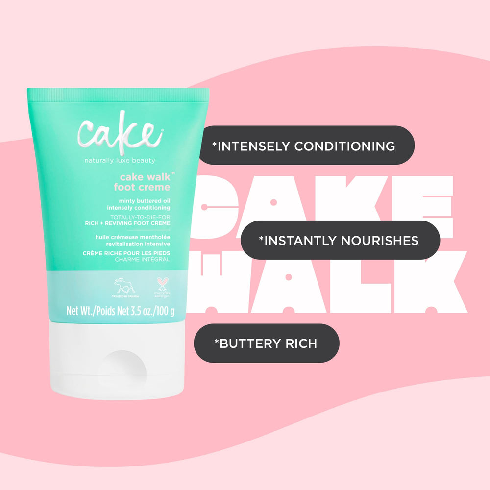 Cake Beauty Walk tube next to hand showing 3.5 fl oz practical size