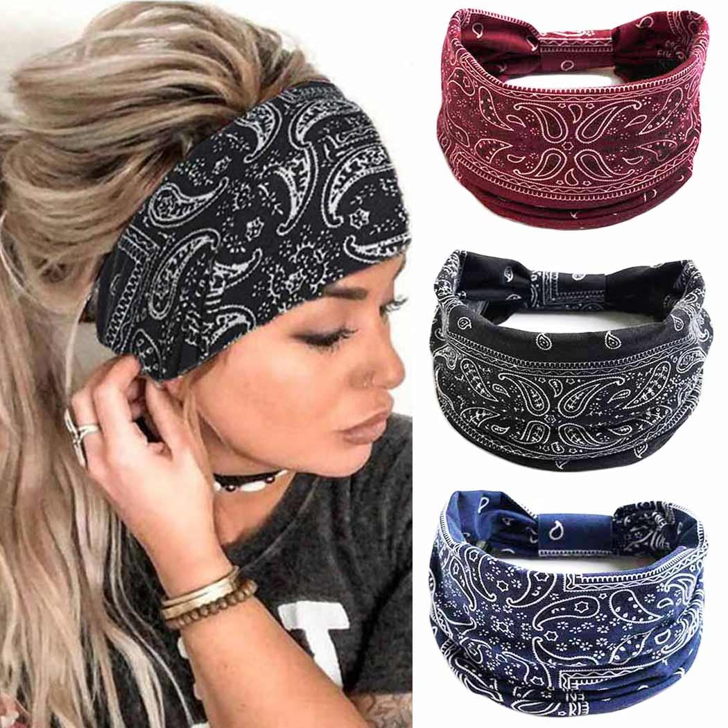CAKURE front view of three-pack headbands showing patterns and colors, stylish convenience