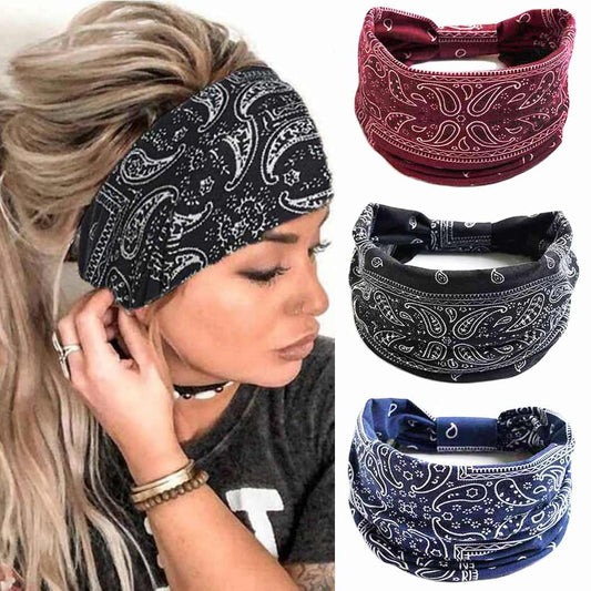 CAKURE front view of three-pack headbands showing patterns and colors, stylish convenience