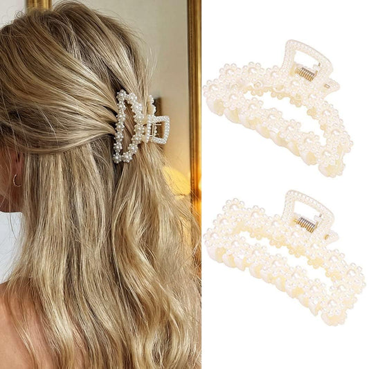 CAKURE front view white pearl clips showing elegant hold and design