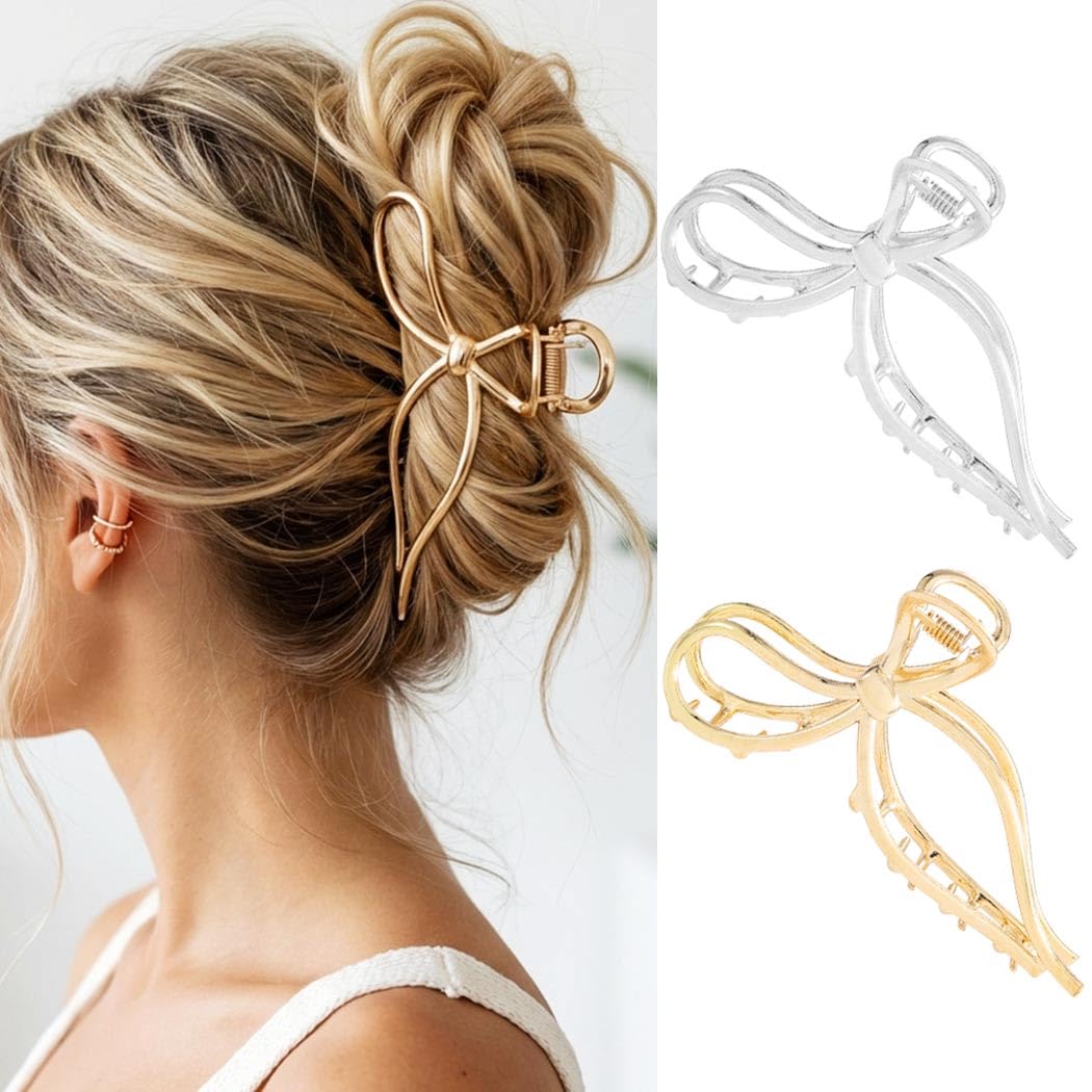 CAKURE gold bow clip front view showing elegant design and secure hold