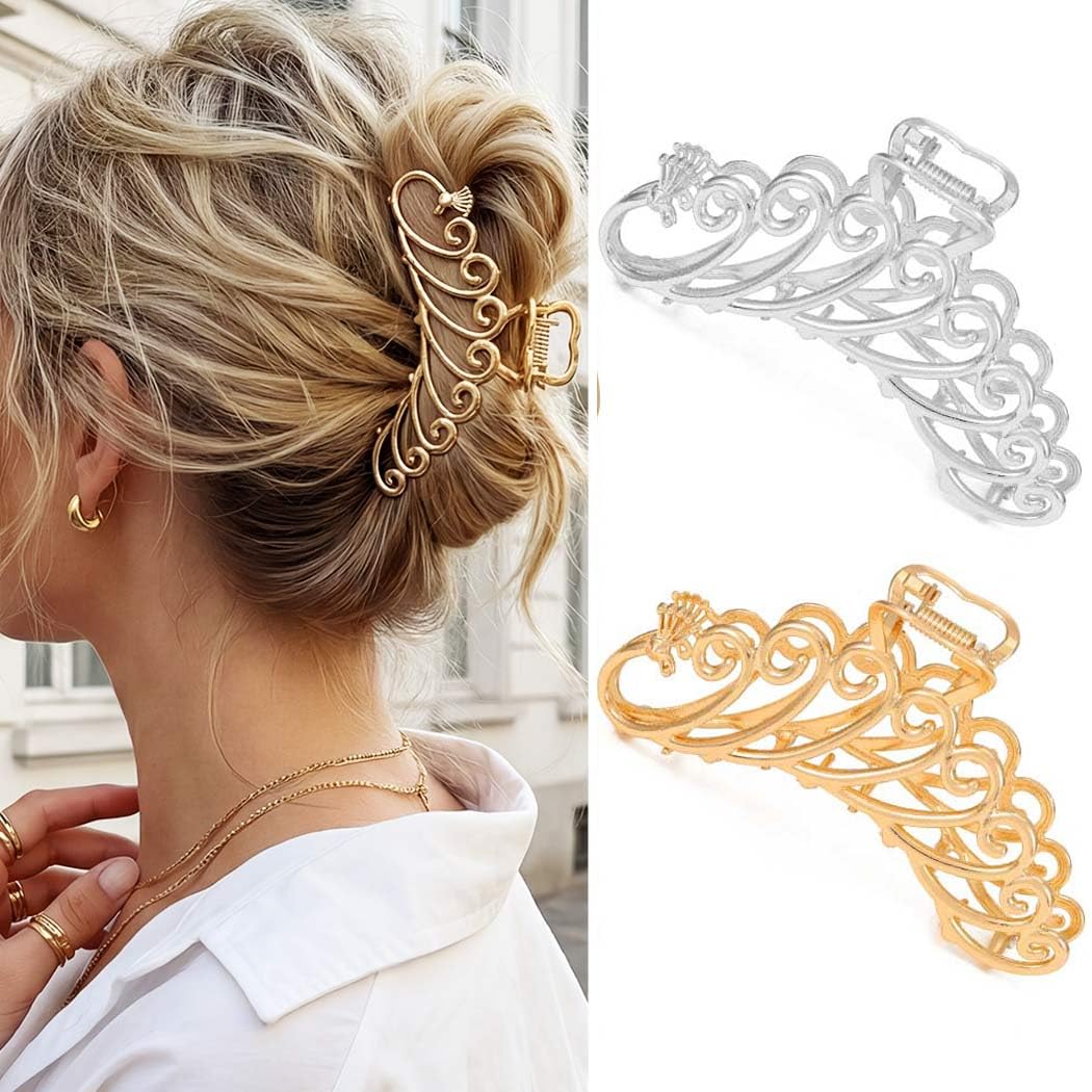 CAKURE gold claw clip front view showing elegant peacock design and secure hold