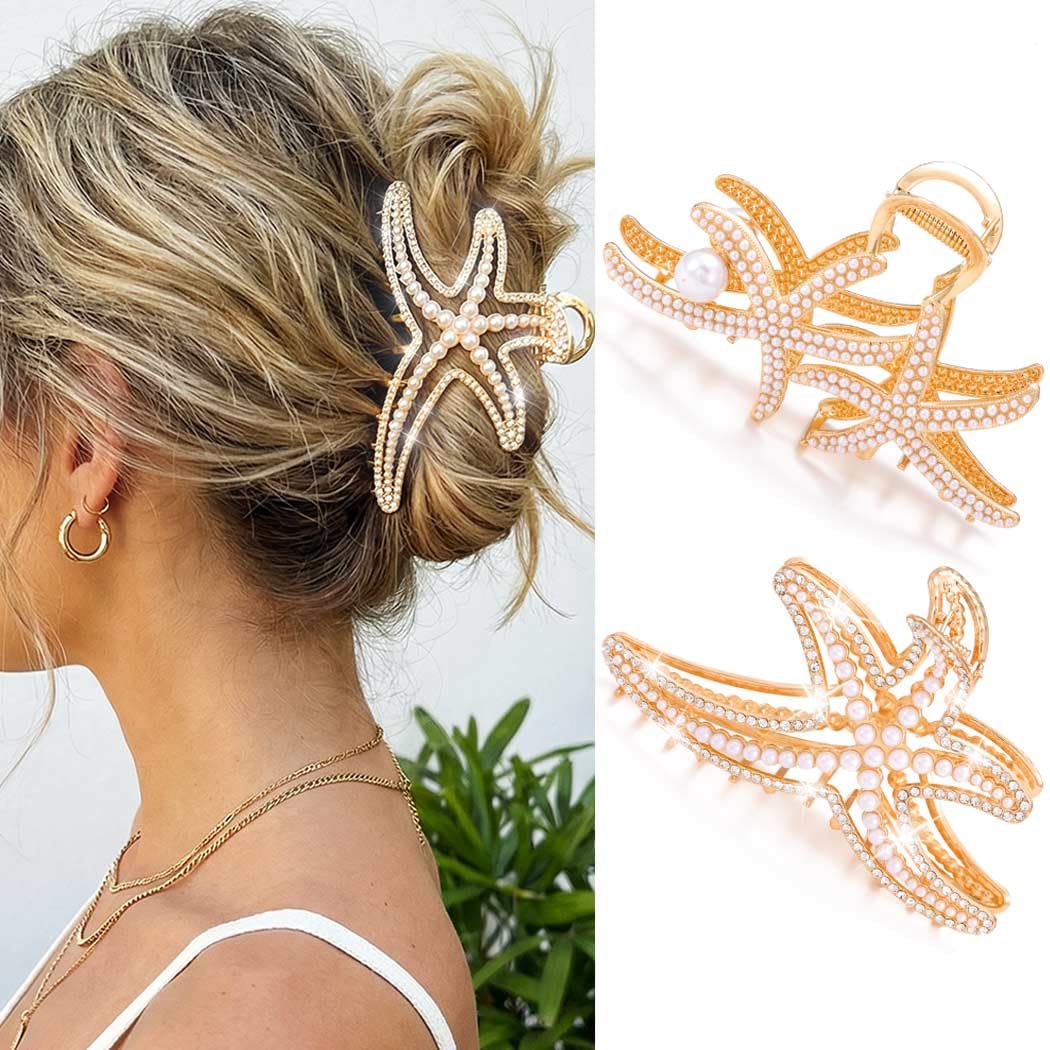 CAKURE gold starfish clips front view showing decorative design and durable hold