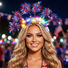 CAKURE front view showing red headband and star tinsel, festive look