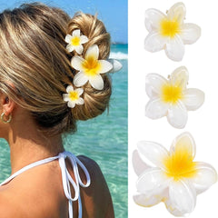 CAKURE plumeria clip front packaging shows three clips and vibrant colors for easy styling