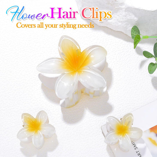 CAKURE plumeria large clip close-up showing glossy finish and strong hold benefits