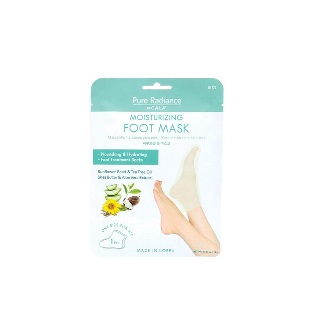 CALA foot mask in use on feet demonstrating easy at-home hydration