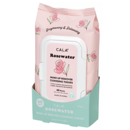 Cala pack front view showing resealable lid and hydrating rose water benefit