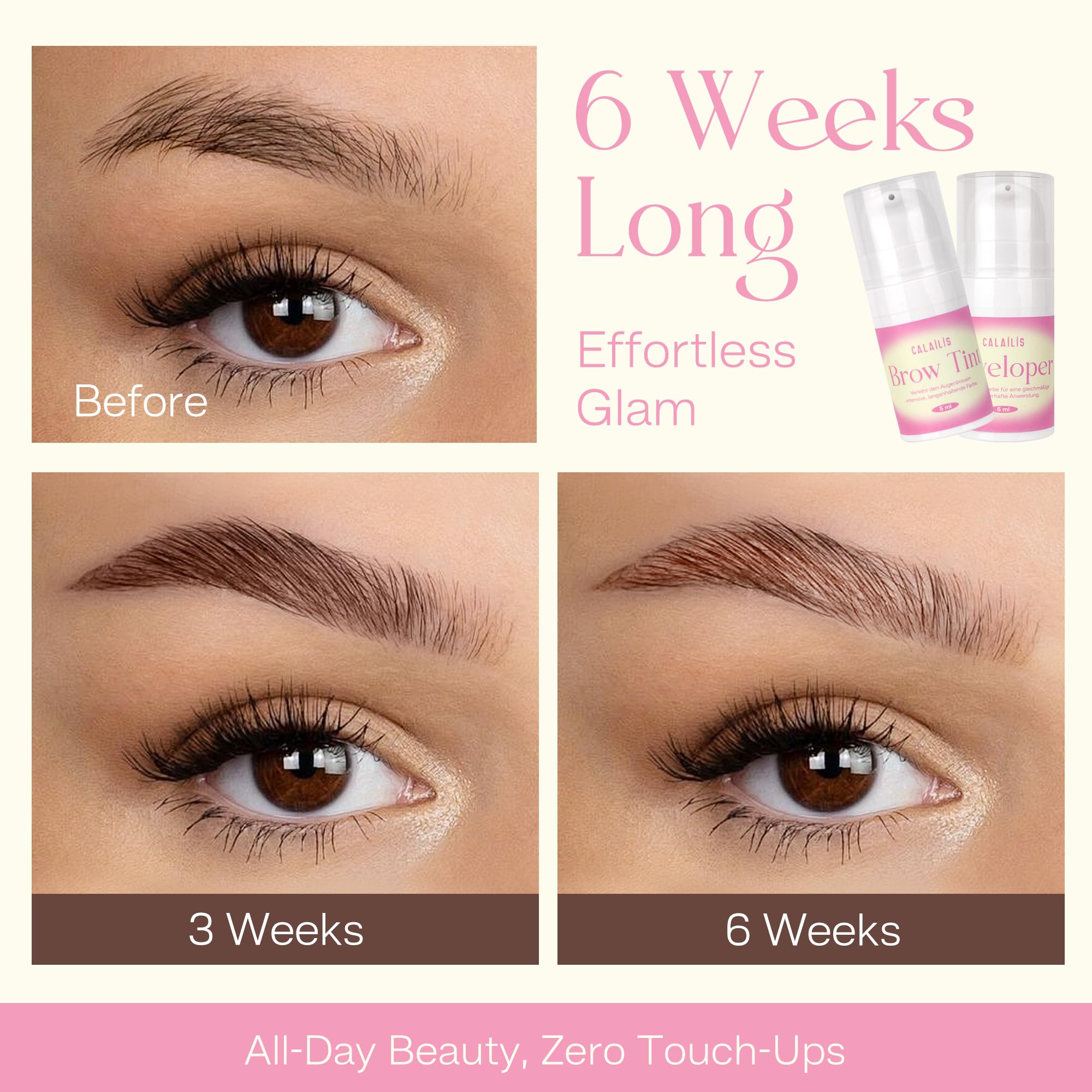 CALAILIS eyebrow tint swatches on paper showing shade accuracy and choice