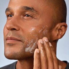 Caldera + Lab cleanser in bathroom lifestyle demonstrating routine use
