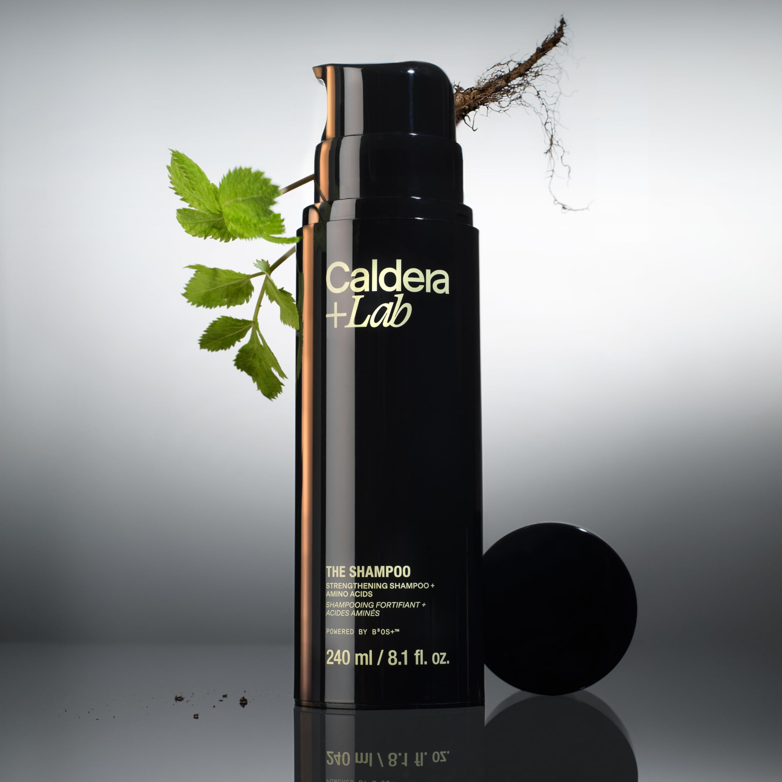 Caldera + Lab shampoo foam texture close-up demonstrating mild lather benefit