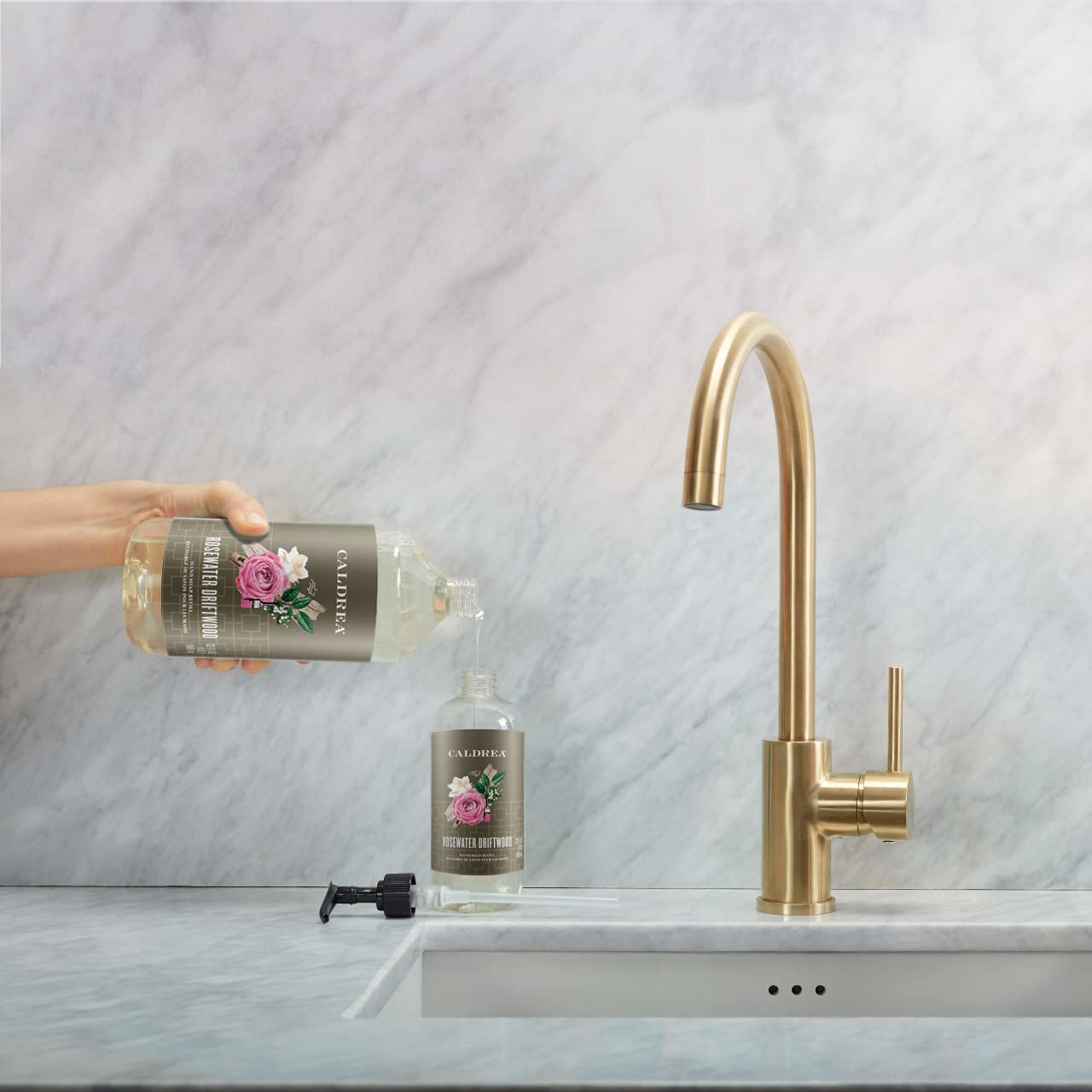 Caldrea pump close-up demonstrating easy dispensing and controlled use