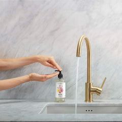 Caldrea Sweet Pea pump close-up illustrating easy dispensing and controlled usage