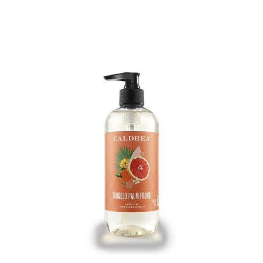 Caldrea pump bottle front view showing label and scent for a stylish sink display