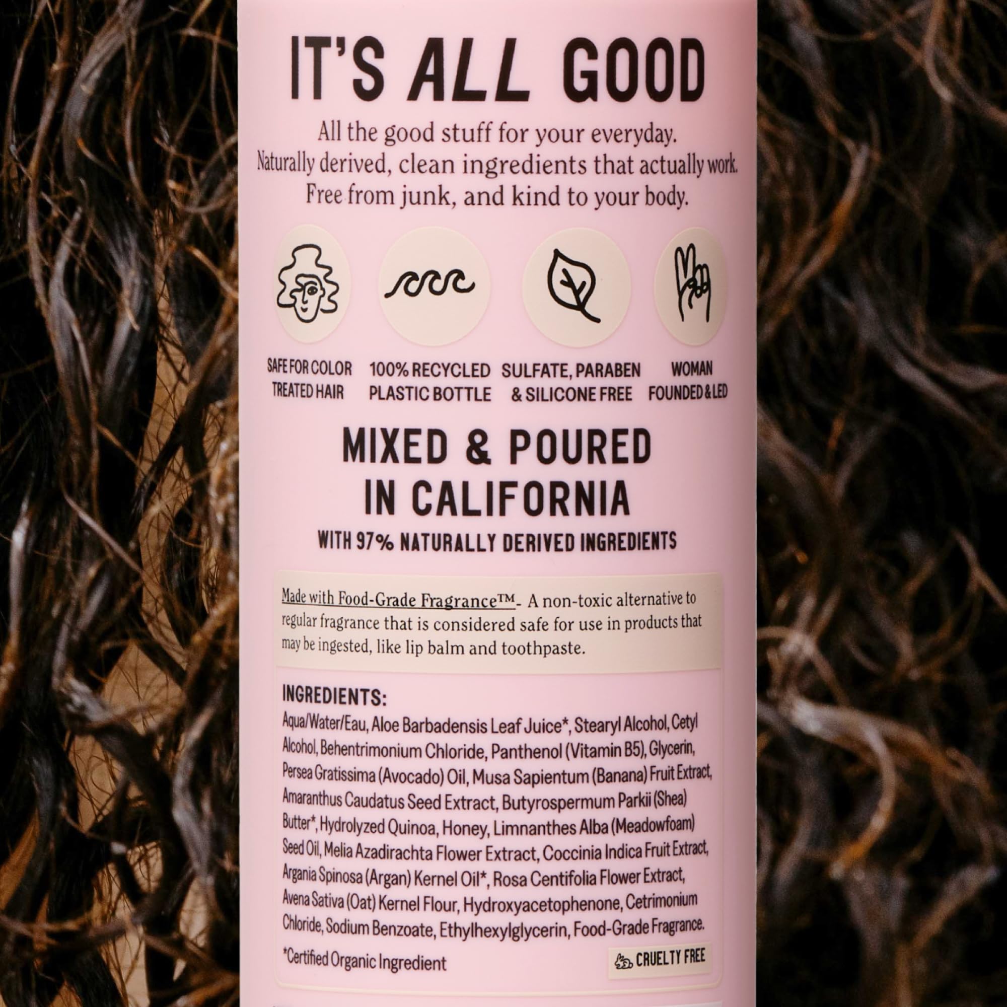 California Naturals rose water ingredient closeup for natural shine