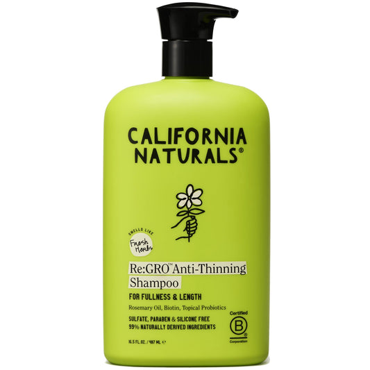 California Naturals Re:GRO front bottle view showing label and pump, clear product identity and benefit