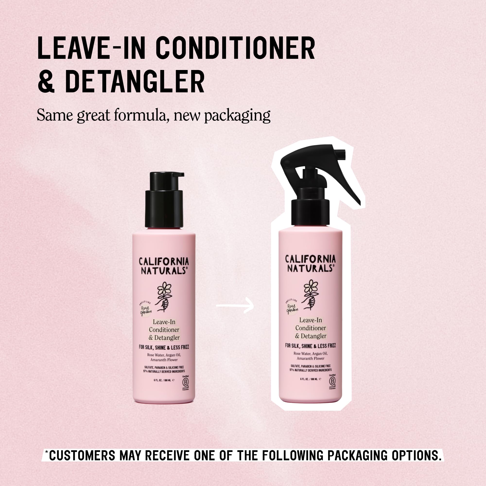 California Naturals creamy leave-in texture dispensed from pump for easy application