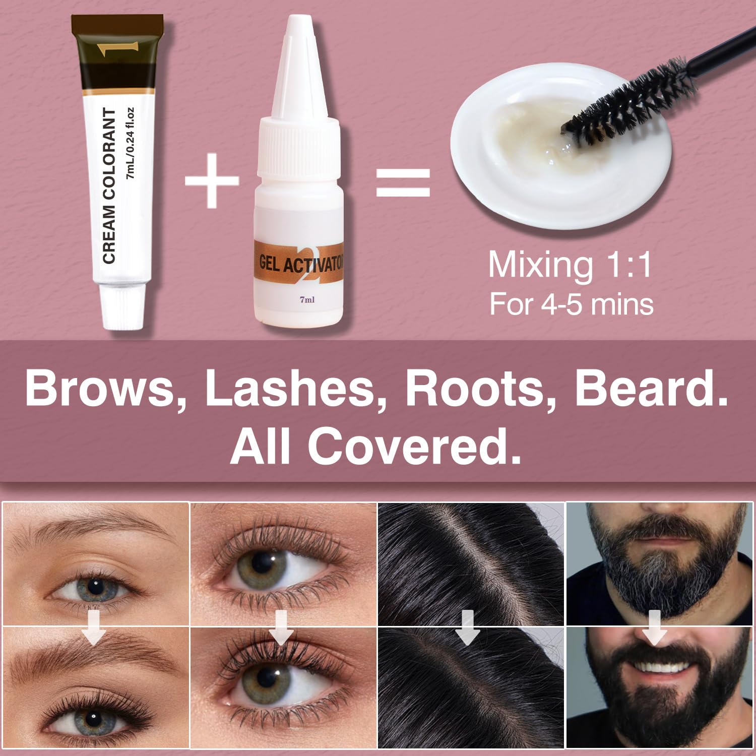 Callmynm applied on model brows demonstrating quick at-home tinting benefit