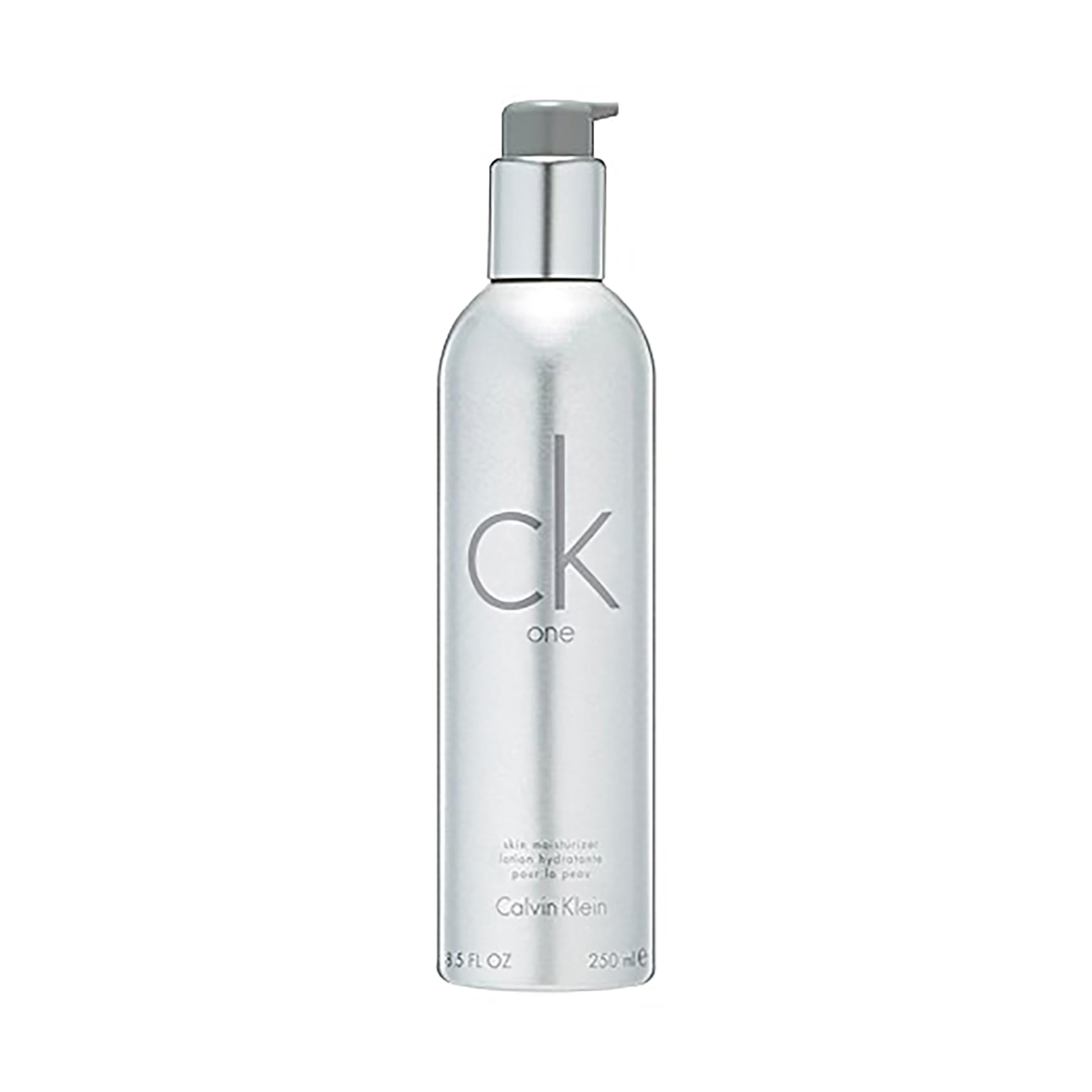Calvin Klein CK One body lotion front packaging shows clean design and brand benefit