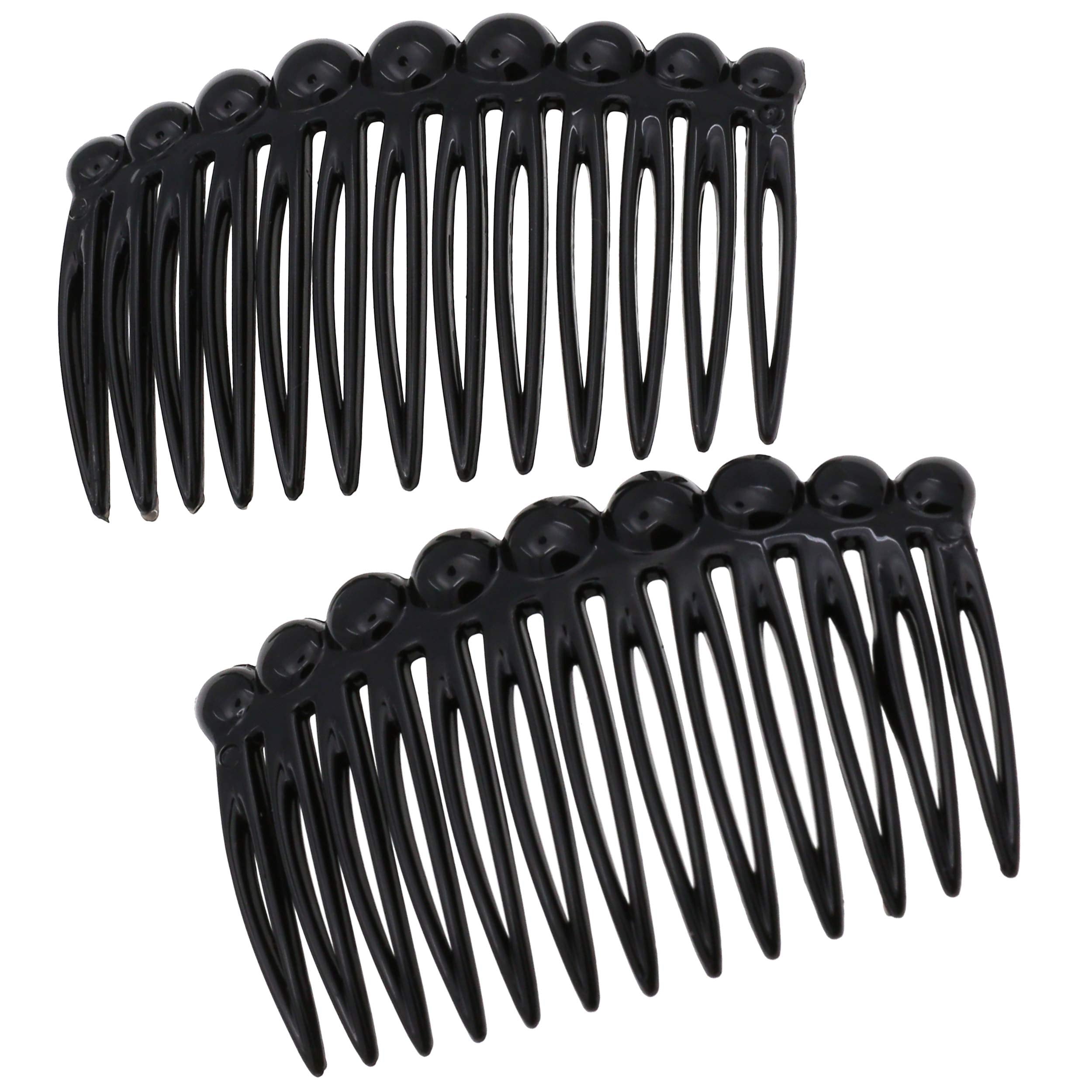 Camila black side combs front view showing elegant finish and reliable hold