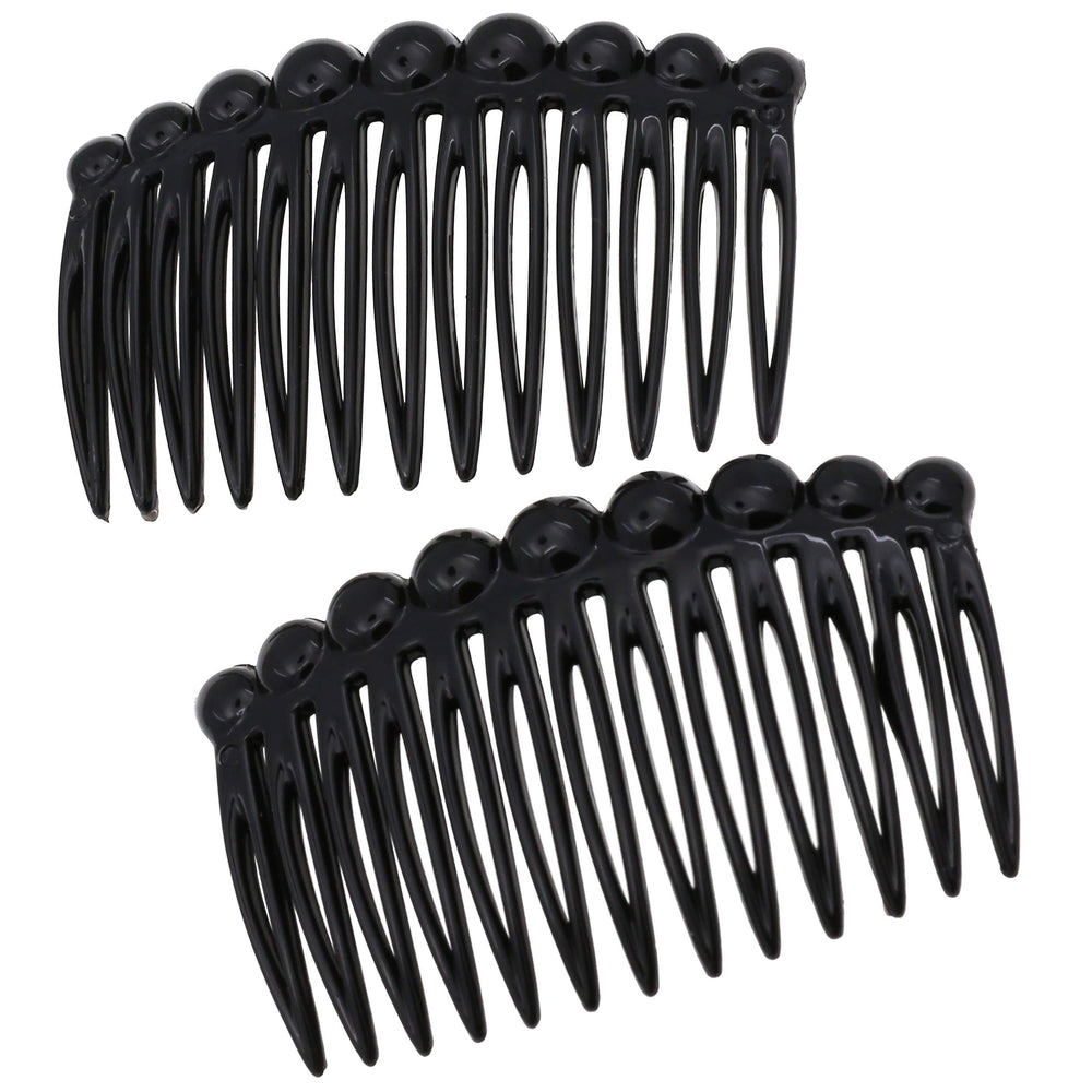 Camila black side combs front view showing elegant finish and reliable hold