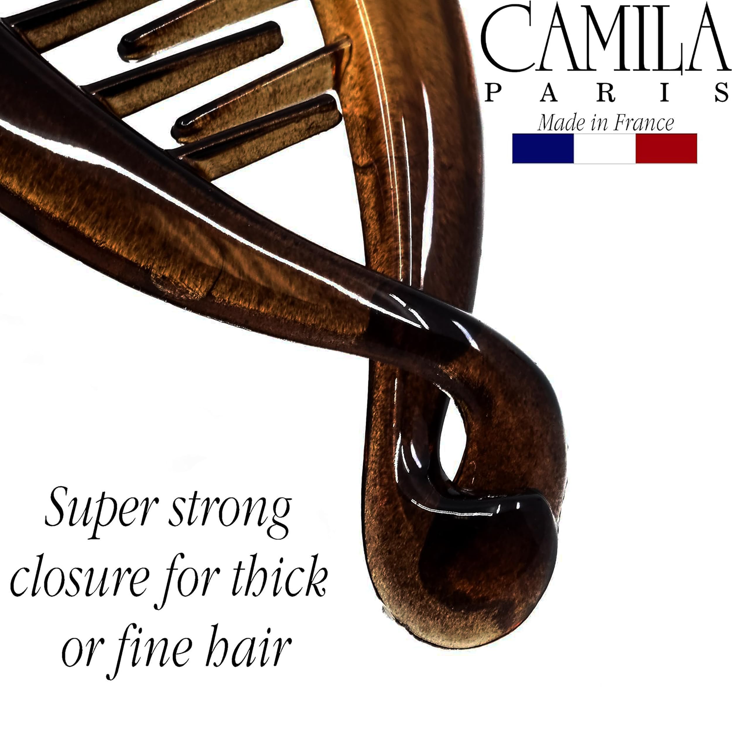 Camila acetate surface gloss texture showing smooth hair-friendly finish