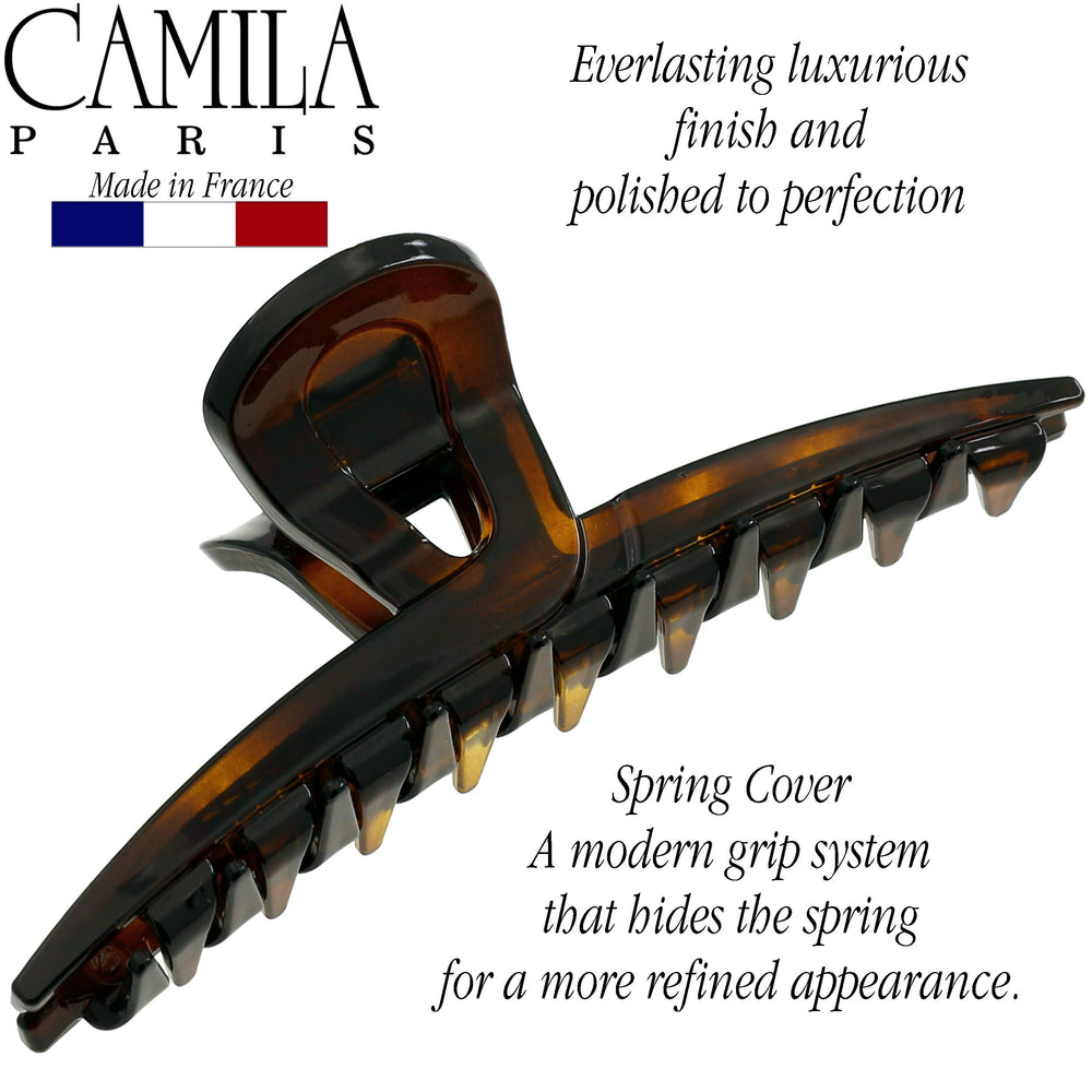 Camila Paris clip in half-up hairstyle offering quick styling and comfortable hold