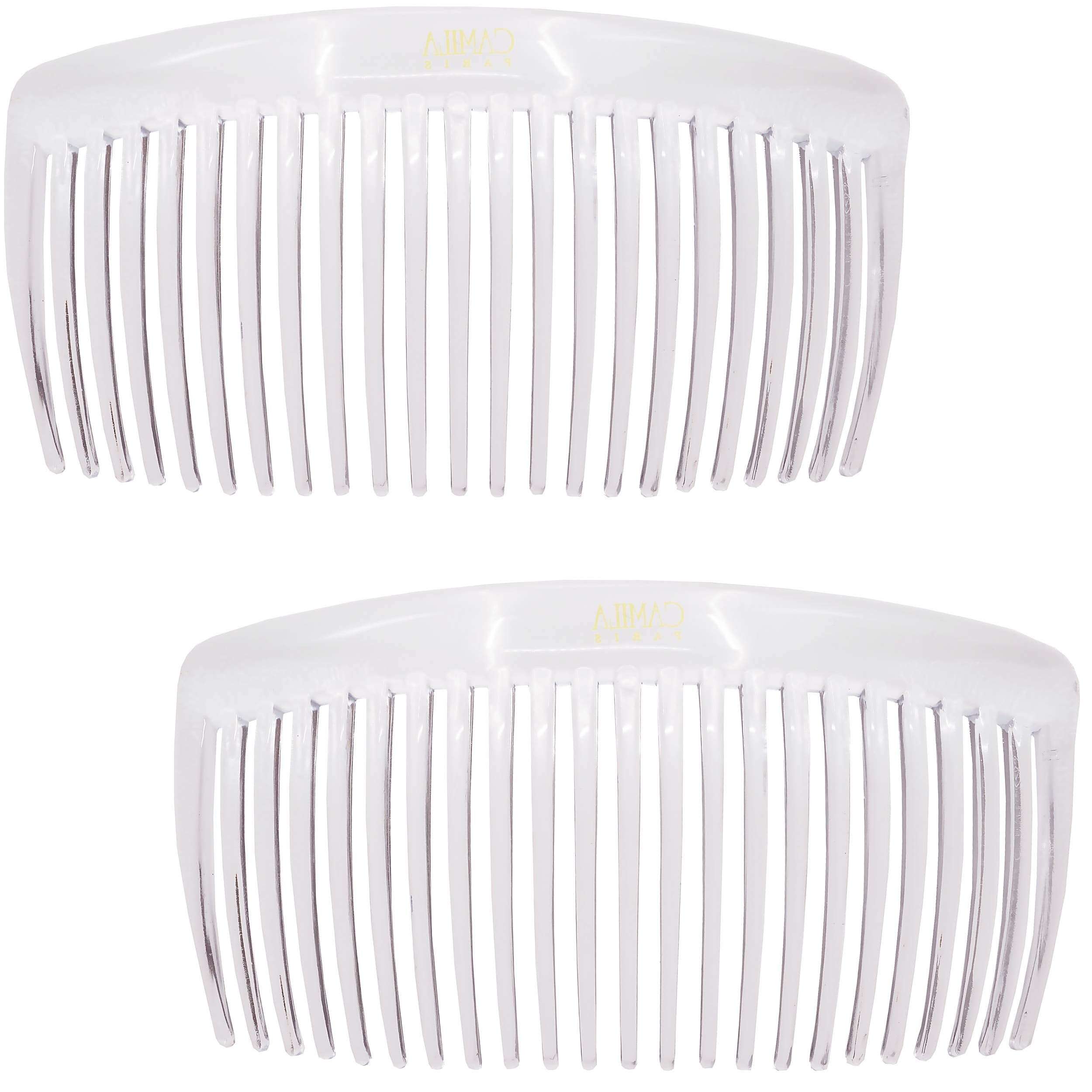 Camila Paris clear comb front view showing elegant curved hold