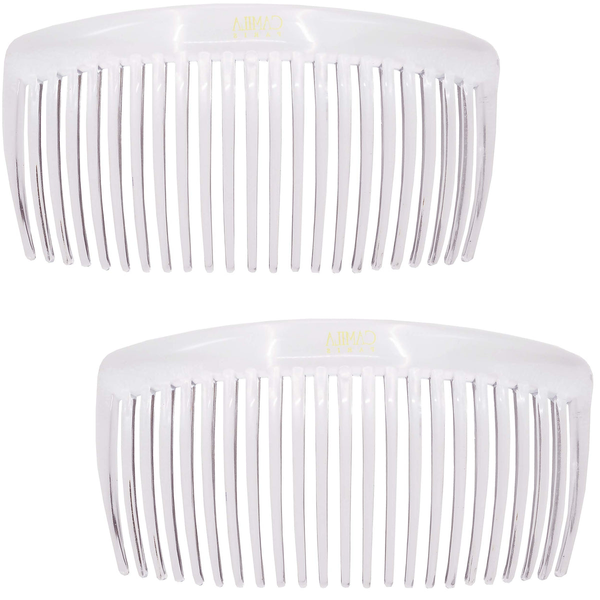 Camila Paris clear comb front view showing elegant curved hold