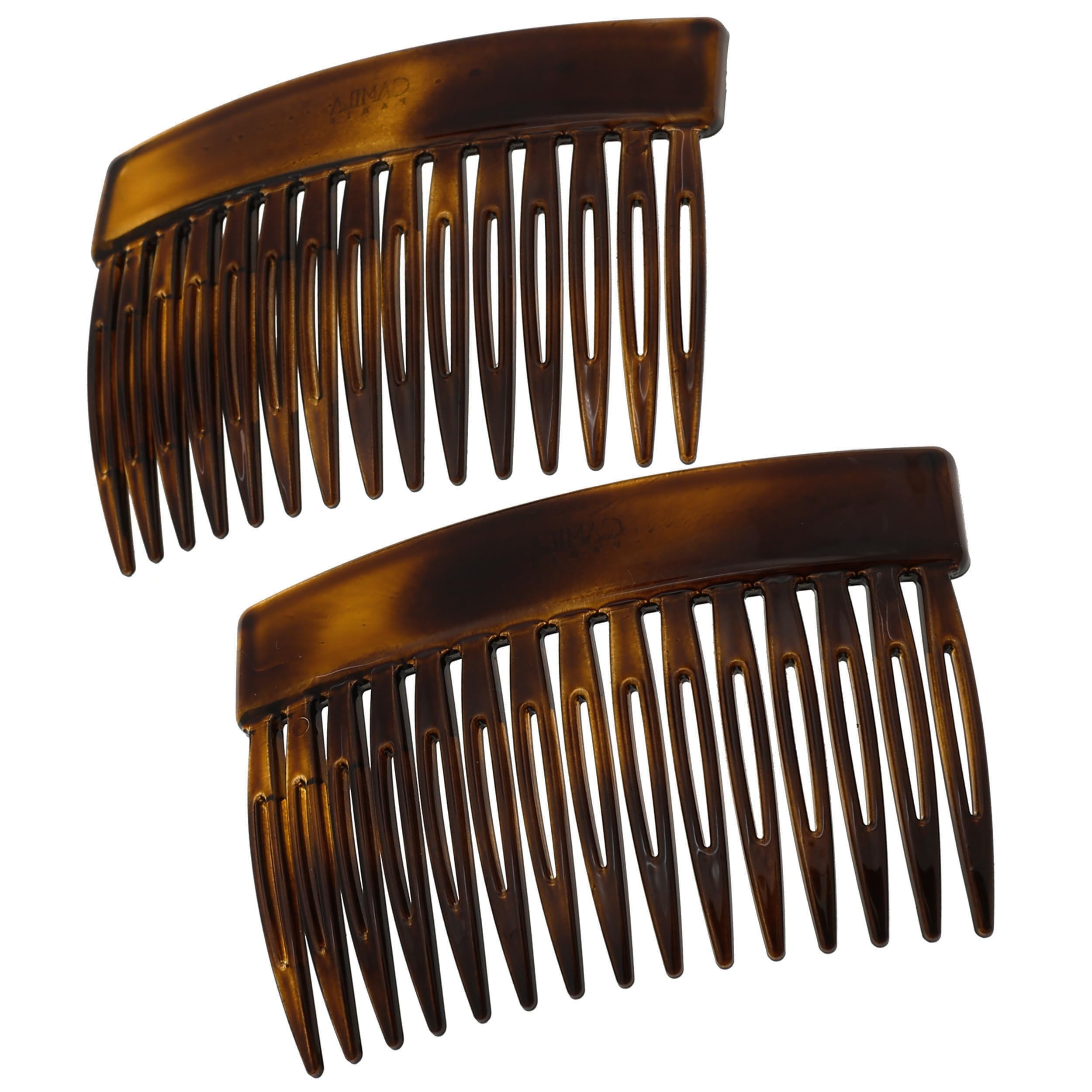 Camila Paris front view tortoise shell comb shows elegant finish and secure hold