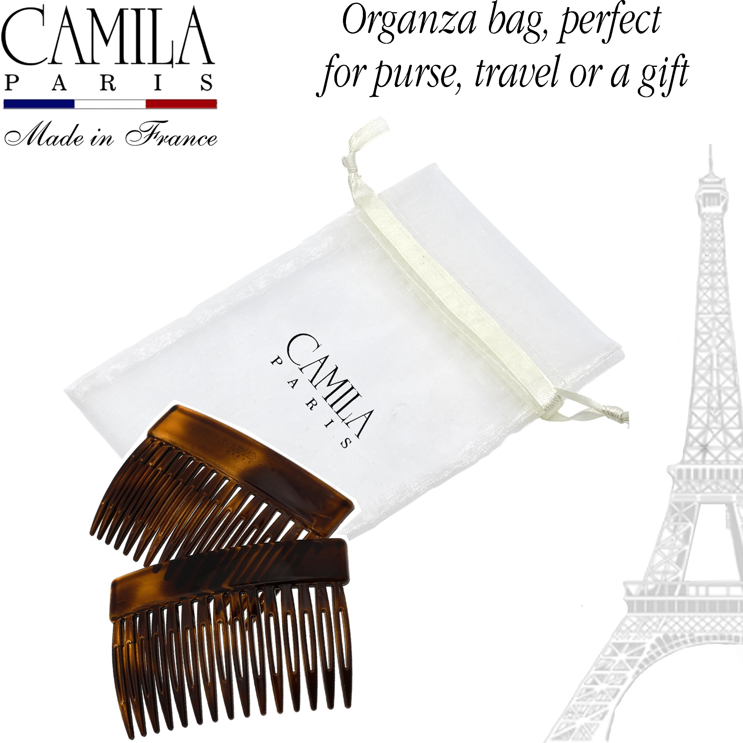 Camila Paris comb inserted in side twist illustrating discreet, neat styling