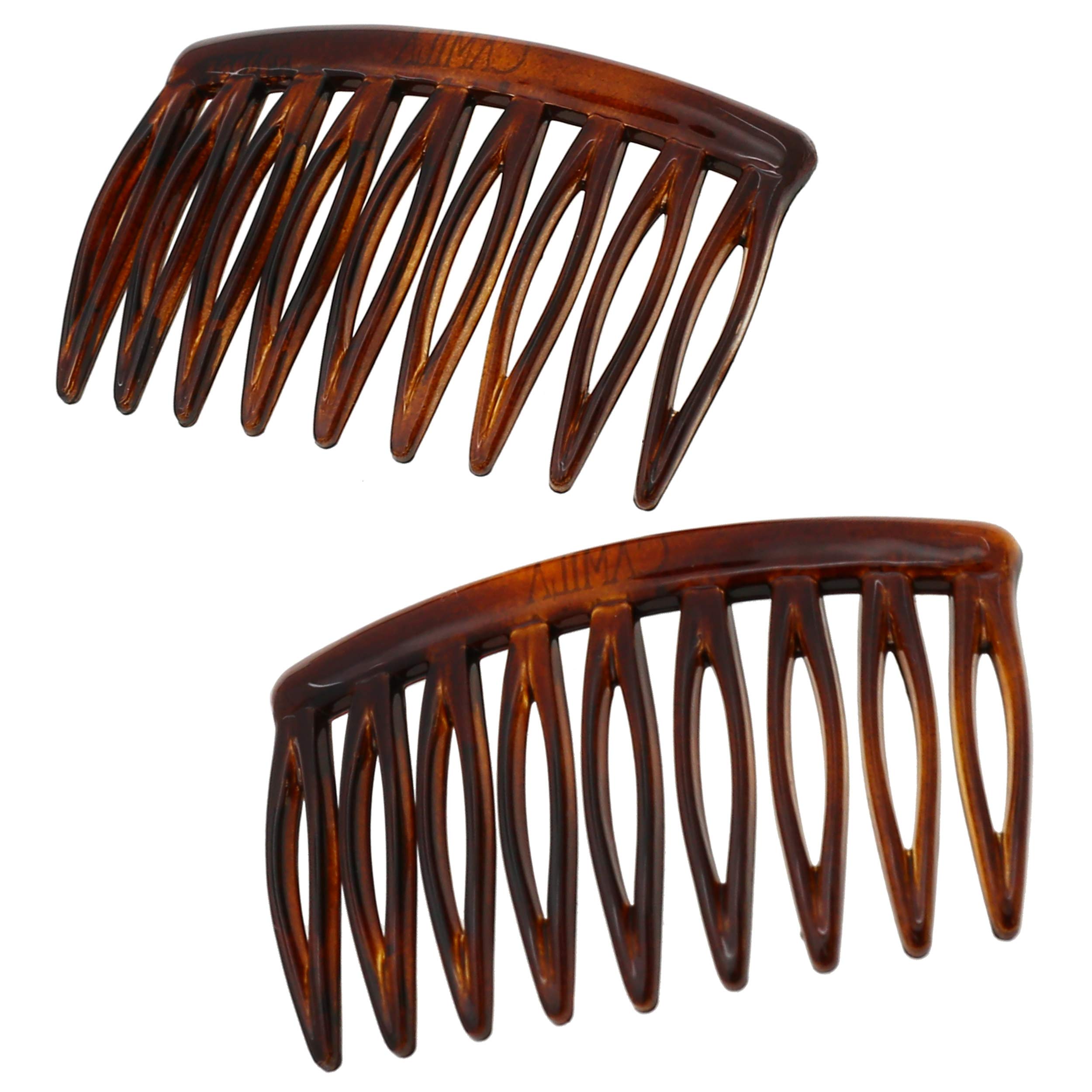 Camila Paris front view of small tortoise combs shows elegant finish and durable design