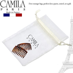 Camila Paris combs beside a ruler illustrating 2-inch size and travel-friendly scale