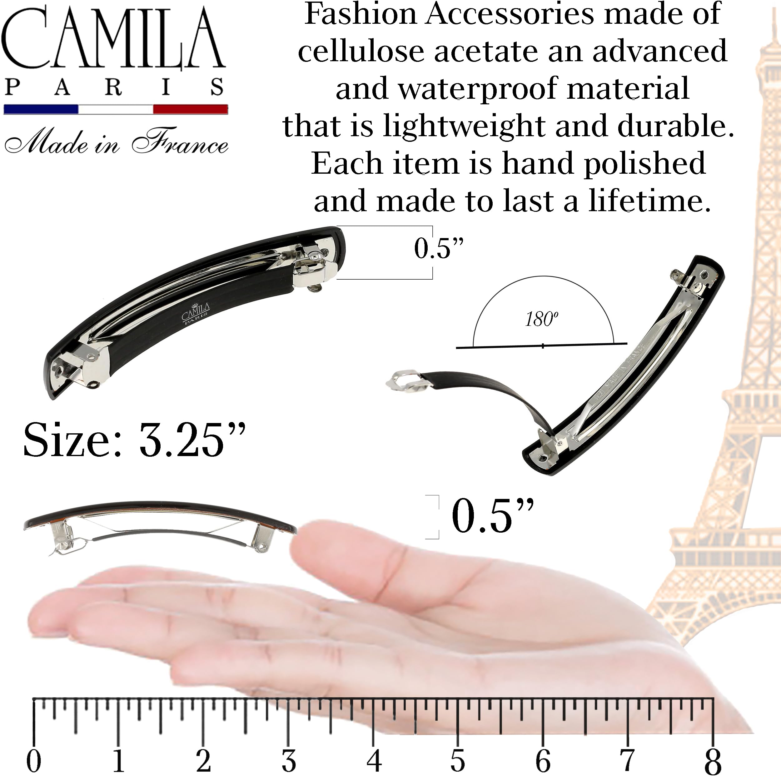 Camila Paris metal clasp closeup demonstrating strong automatic lock for secure grip