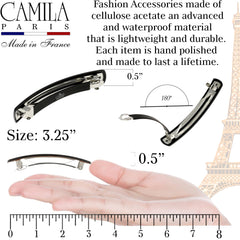 Camila Paris metal clasp closeup demonstrating strong automatic lock for secure grip