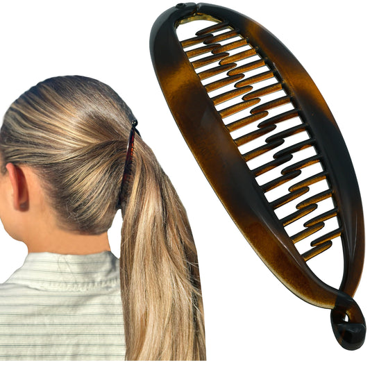 Camila Paris front view of banana clip showing secure hold benefit