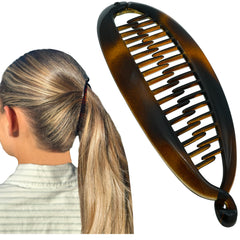 Camila Paris front view of banana clip showing secure hold benefit