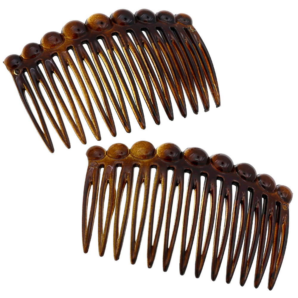 Camila Paris front view tortoise combs showing decorative elegant styling benefit