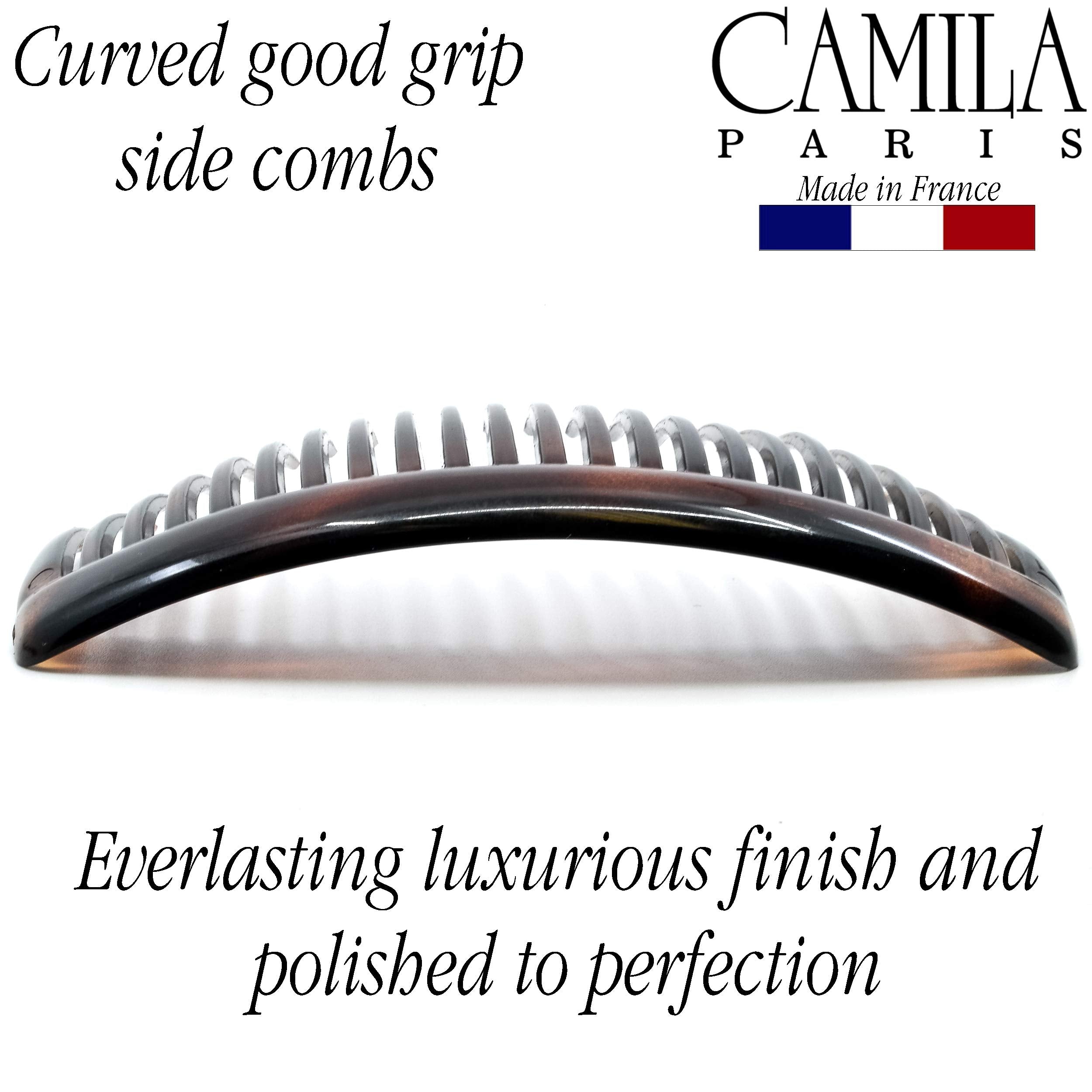 Camila Paris pair of combs held in hand showing lightweight comfortable wear